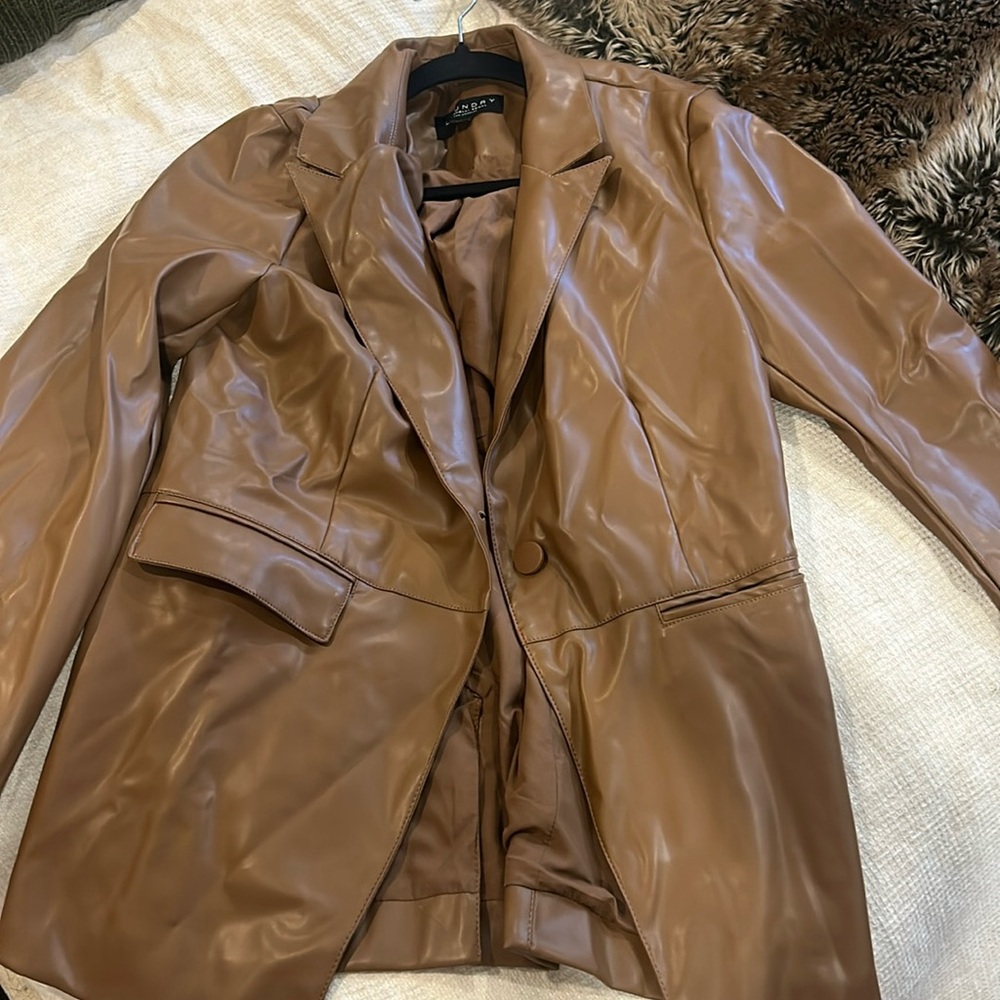 LAUNDRY brown faux leather blazer jacket